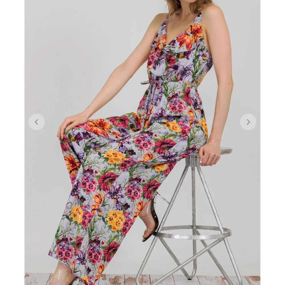 LAST 1❗️AMBITION Lavender Floral Wide Leg Jumpsuit - Picture 5 of 10